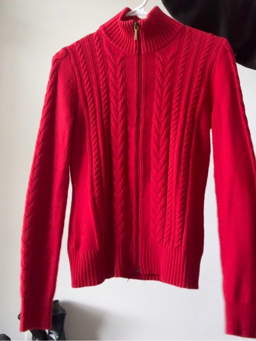 Vintage Chaps Red Cable Knit Zip-Up Sweater